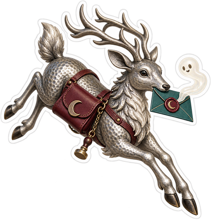 Pewter Tufted Deer Ghost Wax Seal Courier Vinyl Sticker Decal