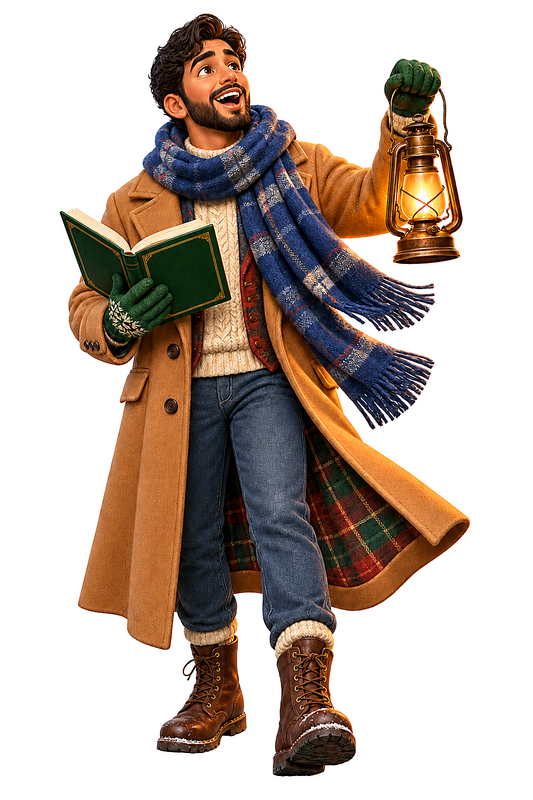 Christmas Caroler Man Orange Coat Lantern Vinyl Sticker Decal