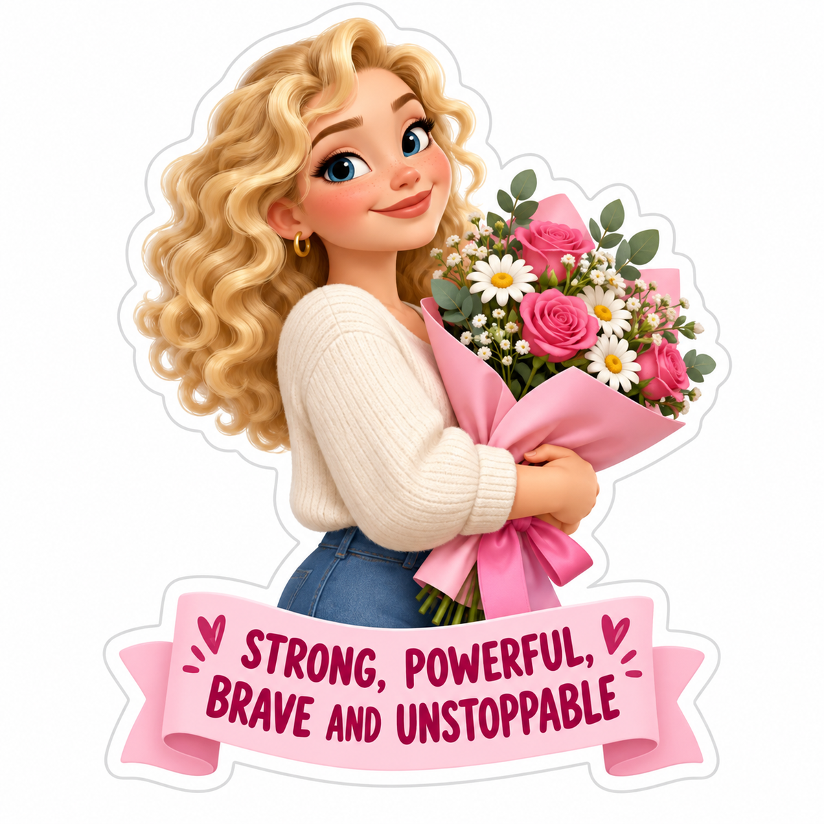 Strong Powerful Brave Blonde Pink Bouquet Vinyl Sticker Decal