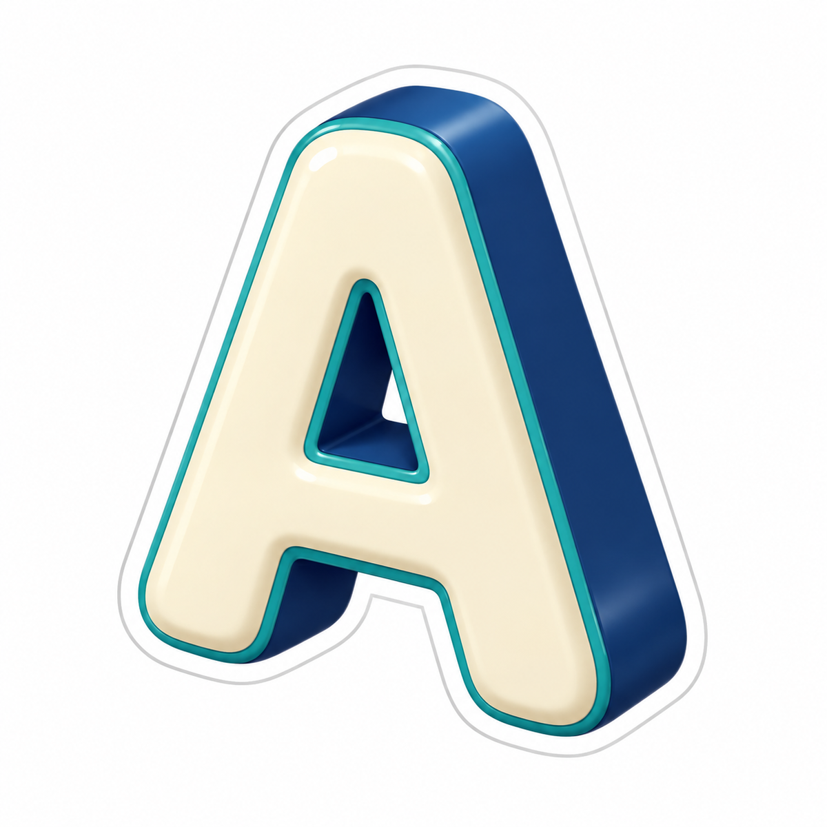 Cream Navy Teal Uppercase Letter A Vinyl Sticker Decal