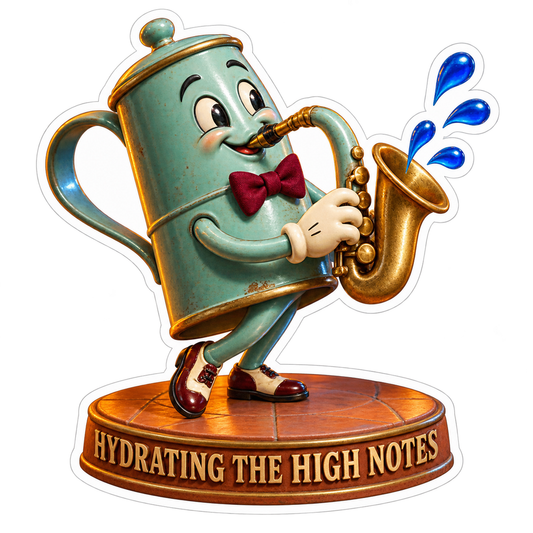 Hydrating the High Notes Pitcher Saxophone Vinyl Sticker Decal