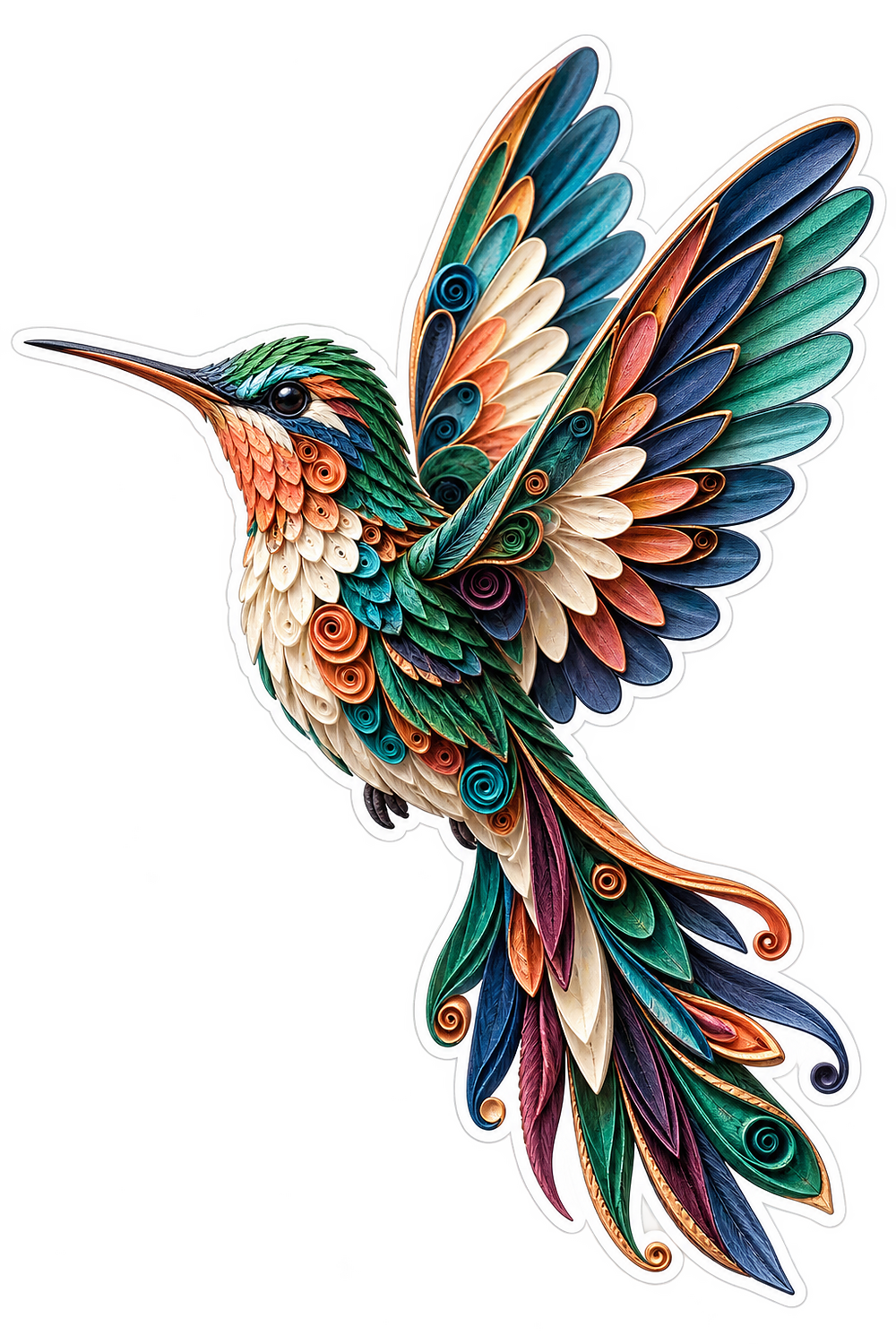 Hand Quilled Paper Hummingbird Hover Vinyl Sticker Decal