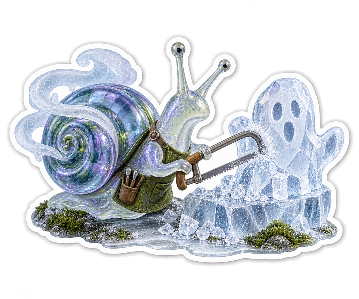 Blown Glass Garden Snail Ghost Ice Sculptor Vinyl Sticker Decal