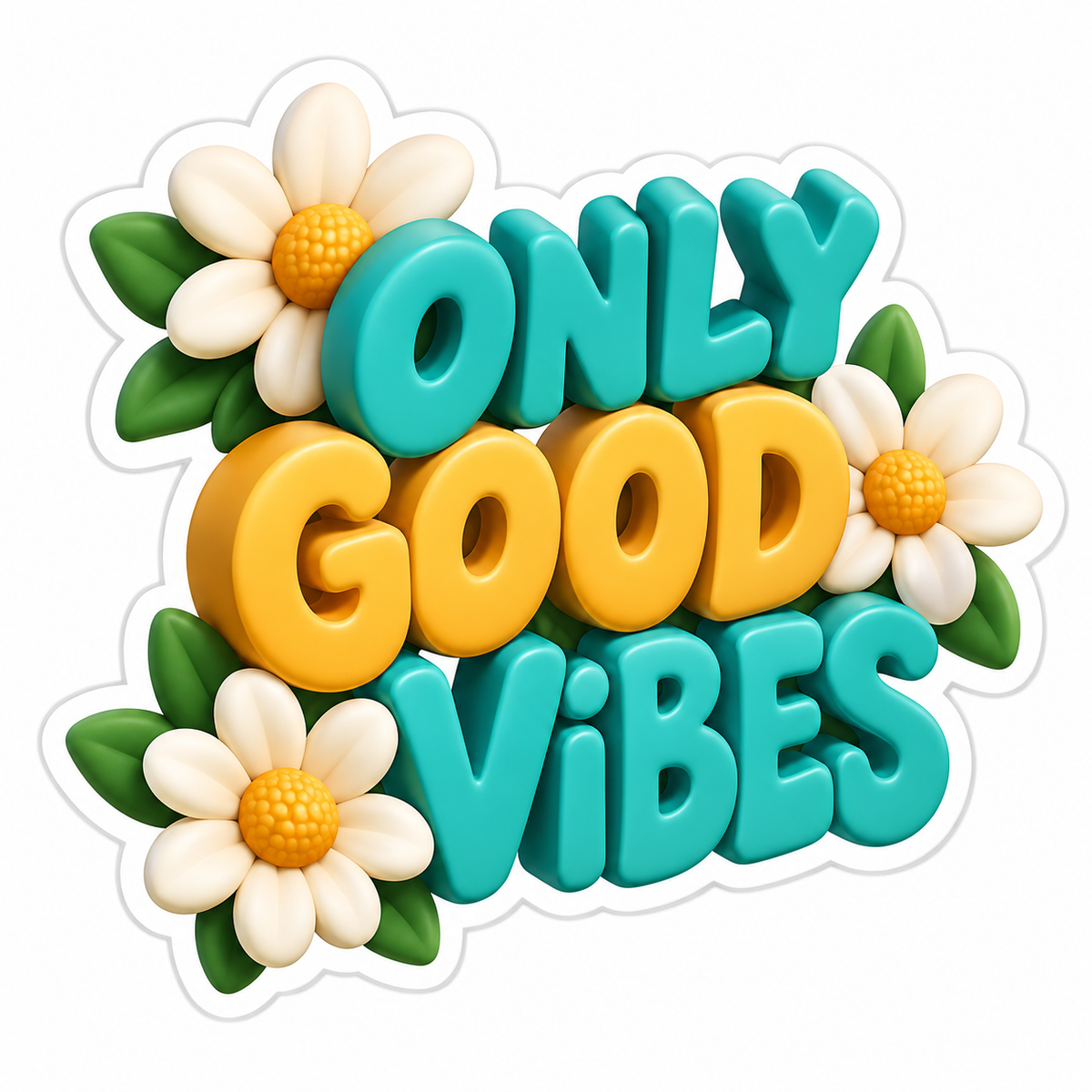 Only Good Vibes Teal Gold Daisies Vinyl Sticker Decal