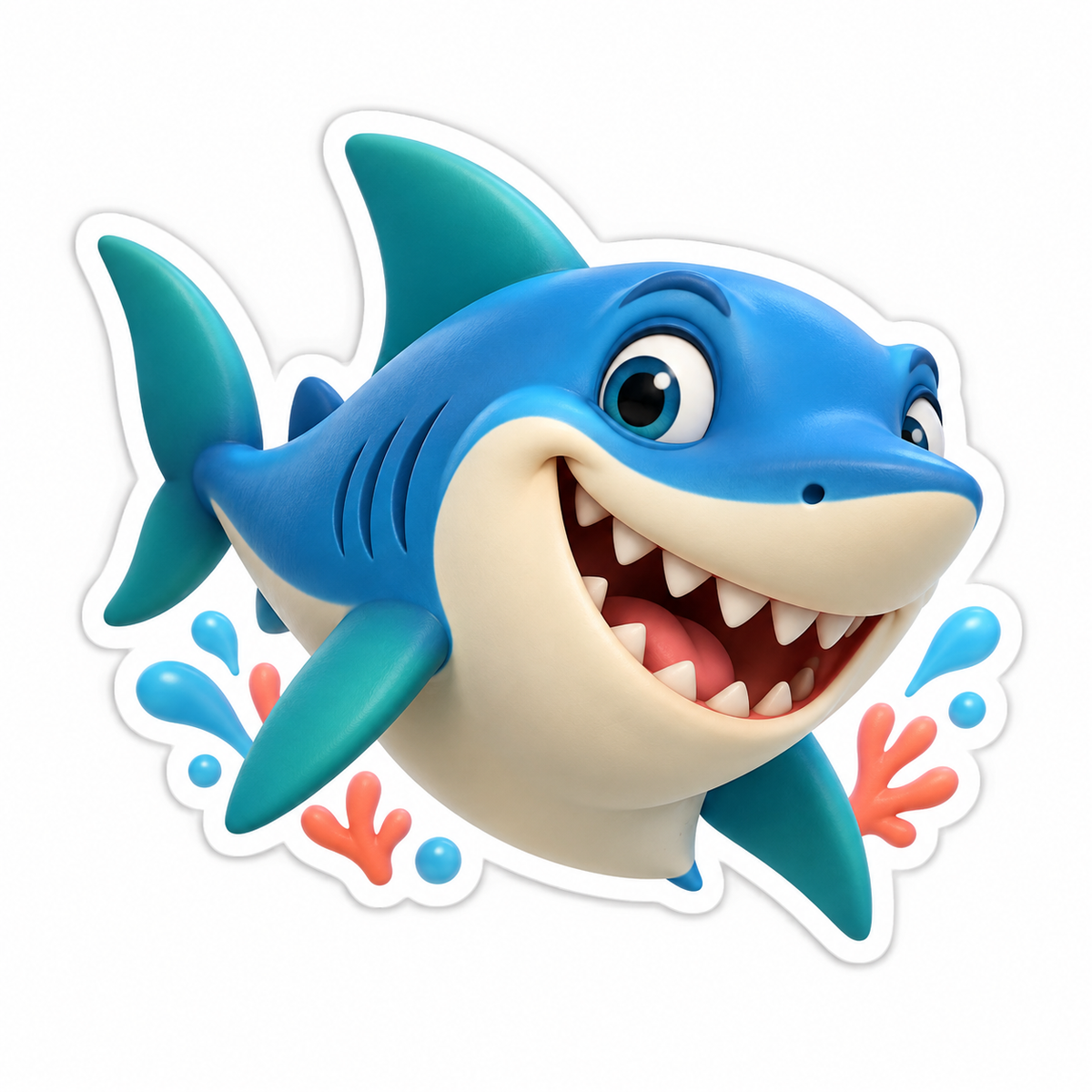 Blue Shark Face Tooth Smile Coral Splash Vinyl Sticker Decal