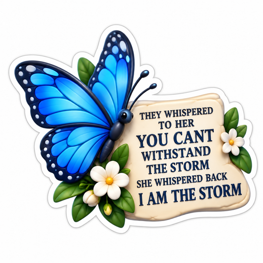 I Am the Storm Blue Butterfly Quote Vinyl Sticker Decal