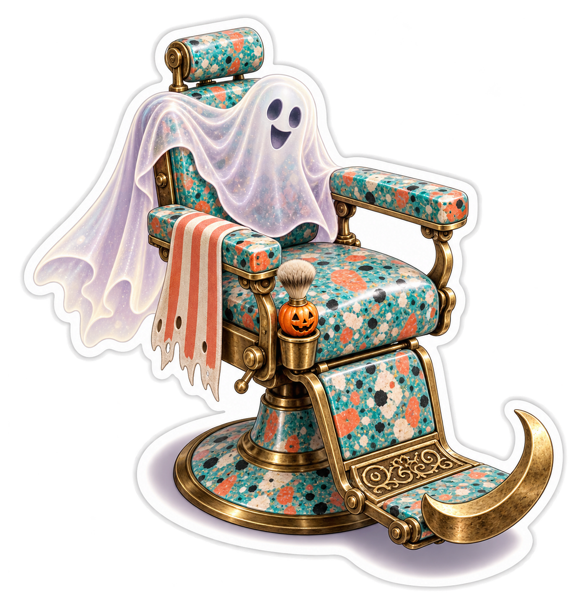 Turquoise Terrazzo Haunted Barber Chair Vinyl Sticker Decal