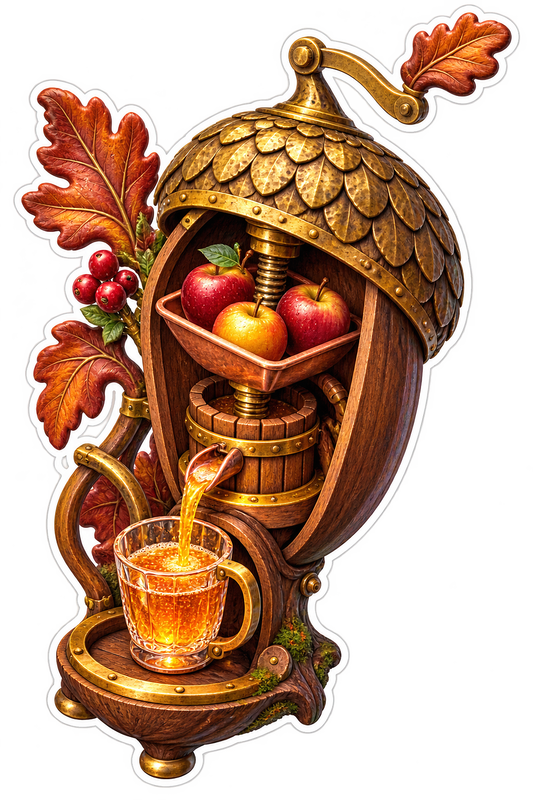 Acorn Cider Press Autumn Harvest Vinyl Sticker Decal