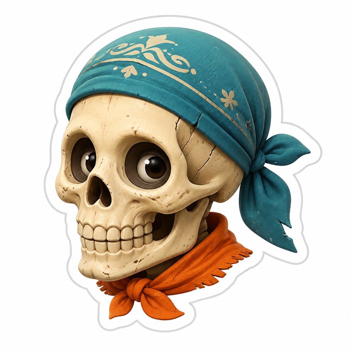 Ivory Skull Teal Headscarf Orange Neckerchief Vinyl Sticker Decal
