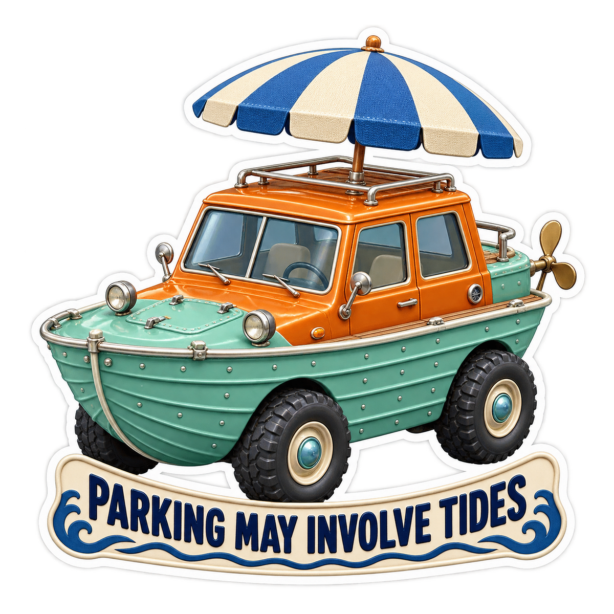 Parking May Involve Tides Amphibious Vinyl Sticker Decal