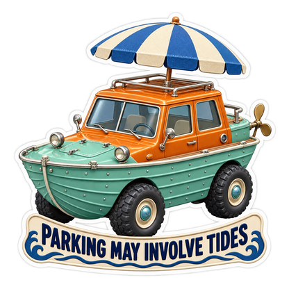 Parking May Involve Tides Amphibious Vinyl Sticker Decal