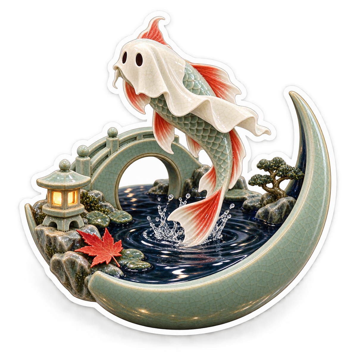 Celadon Porcelain Ghost Koi Moon Gate Pond Vinyl Sticker Decal
