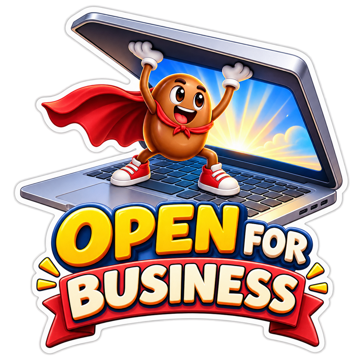 Open for Business Laptop Superhero Vinyl Sticker Decal