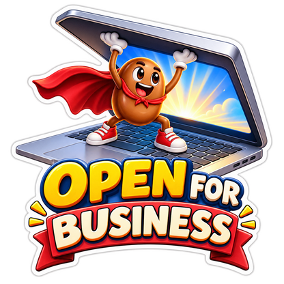 Open for Business Laptop Superhero Vinyl Sticker Decal