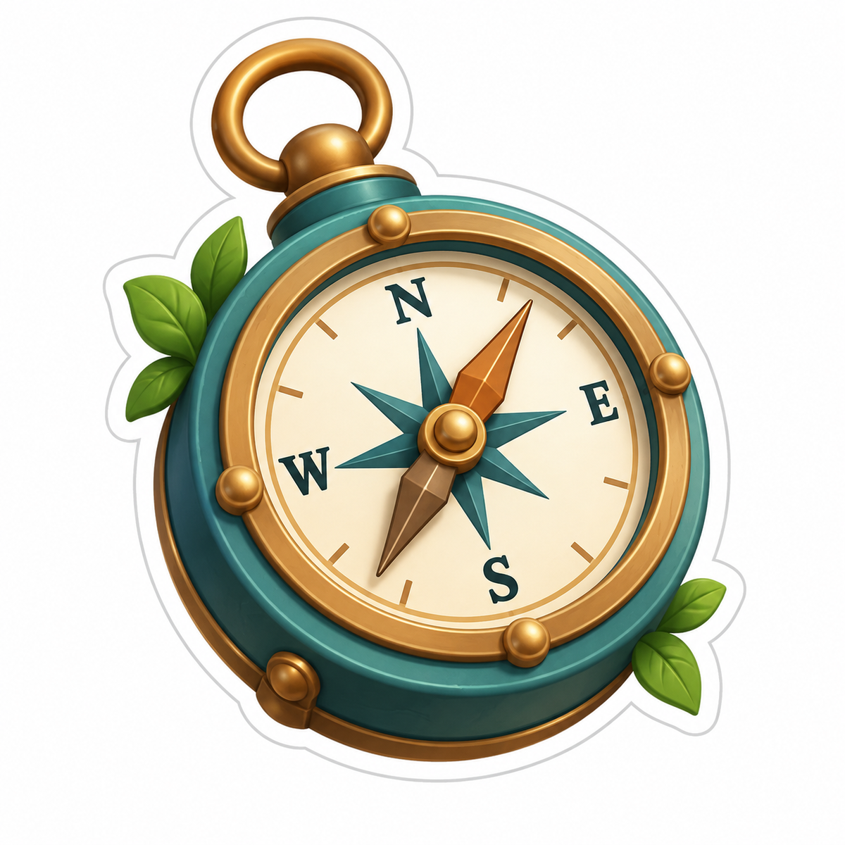Teal Compass Bronze Needle Leaf Accents Vinyl Sticker Decal