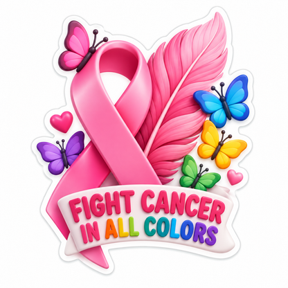 Fight Cancer Pink Ribbon Feather and Butterflies Vinyl Sticker Decal