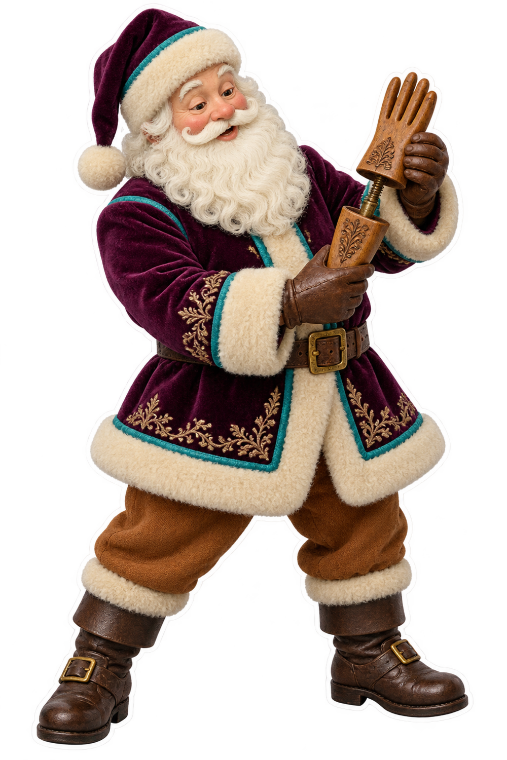 Santa Antique Wooden Glove Stretcher Vinyl Sticker Decal