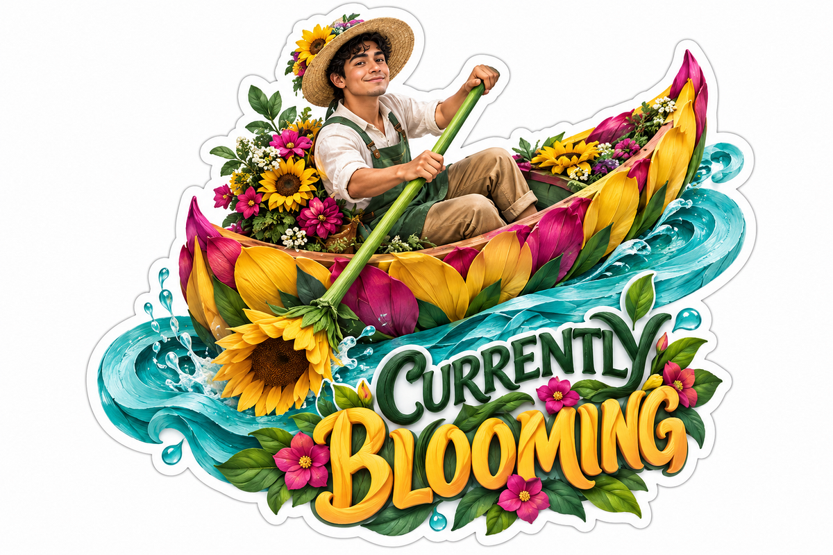 Currently Blooming Woman in Flower Canoe Vinyl Sticker Decal