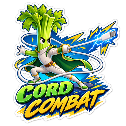 Cord Combat Celery with Lightning Cables Vinyl Sticker Decal
