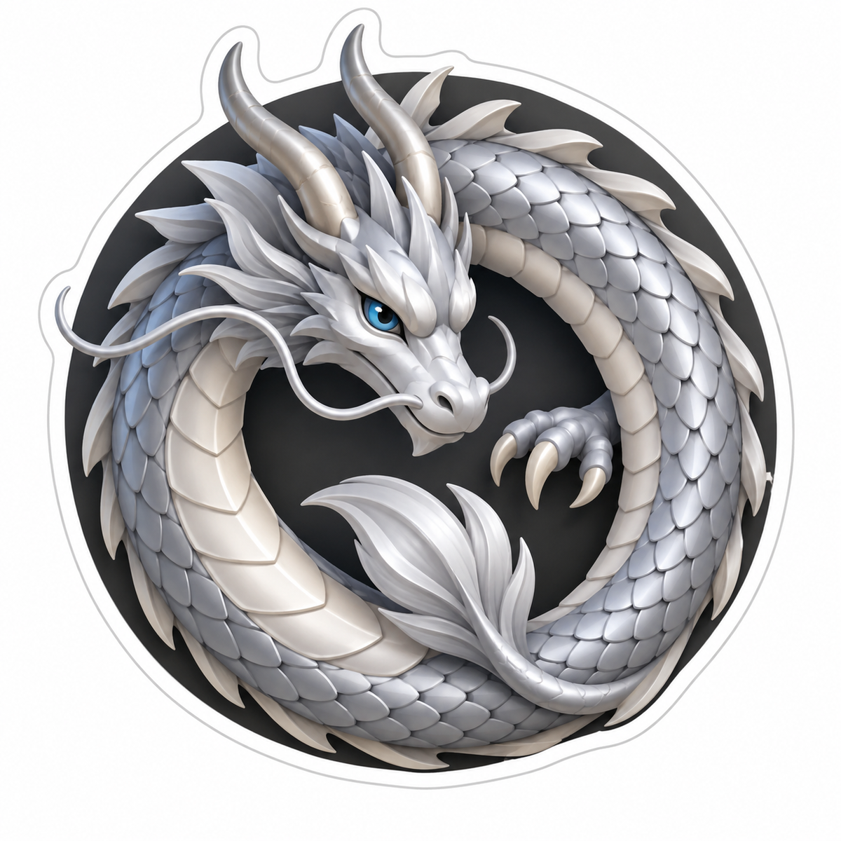 Silver Serpentine Dragon Curled Into Ring Vinyl Sticker Decal