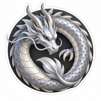 Silver Serpentine Dragon Curled Into Ring Vinyl Sticker Decal