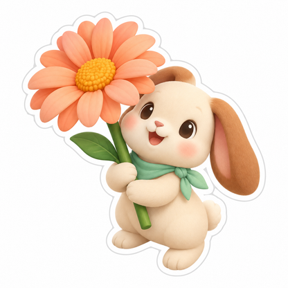 Cream Rabbit Mint Scarf Peach Daisy Vinyl Sticker Decal