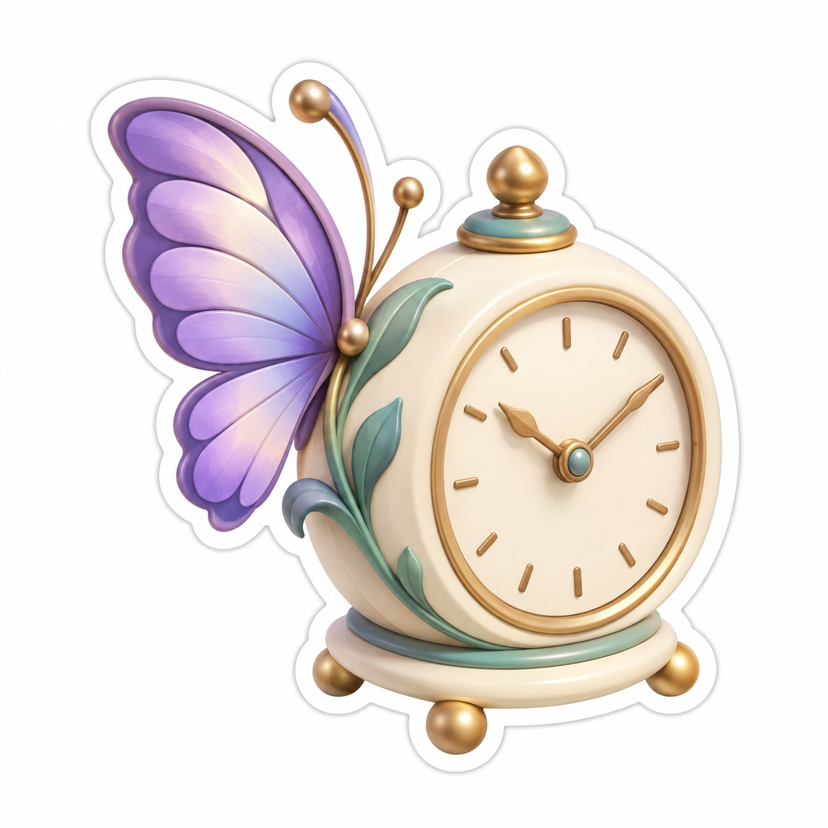 Ivory Clock Lavender Butterfly Wing Vinyl Sticker Decal