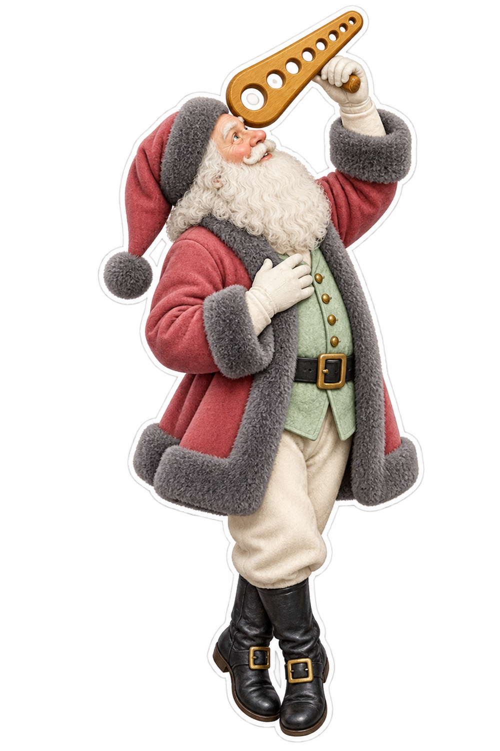 Santa Antique Boxwood Thread Spool Gauge Vinyl Sticker Decal