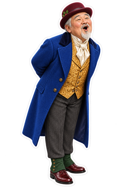 Christmas Caroler Man Blue Coat Gold Vest Vinyl Sticker Decal