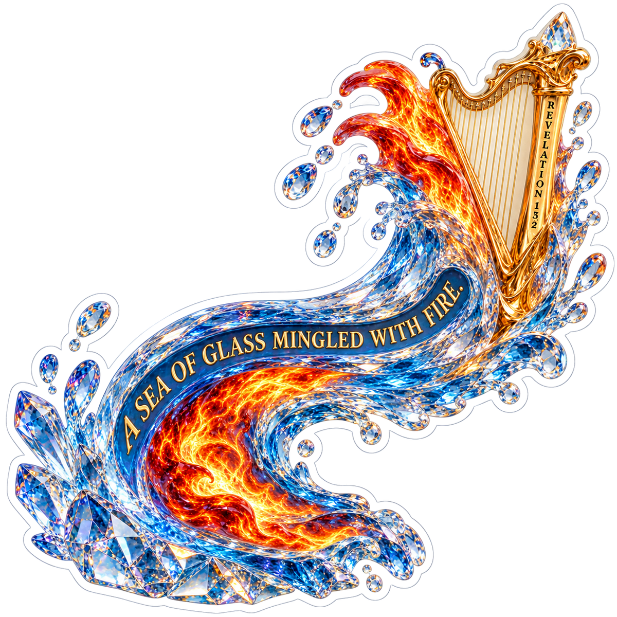 Bible Sea Glass Fire Harp Revelation 15 2 Vinyl Sticker Decal