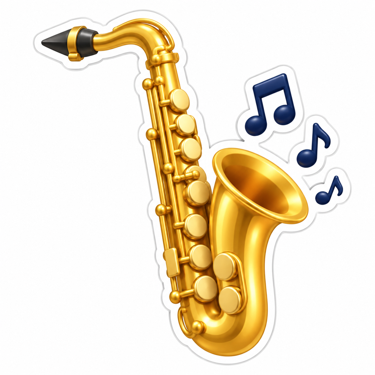 Golden Saxophone With Navy Musical Notes Vinyl Sticker Decal