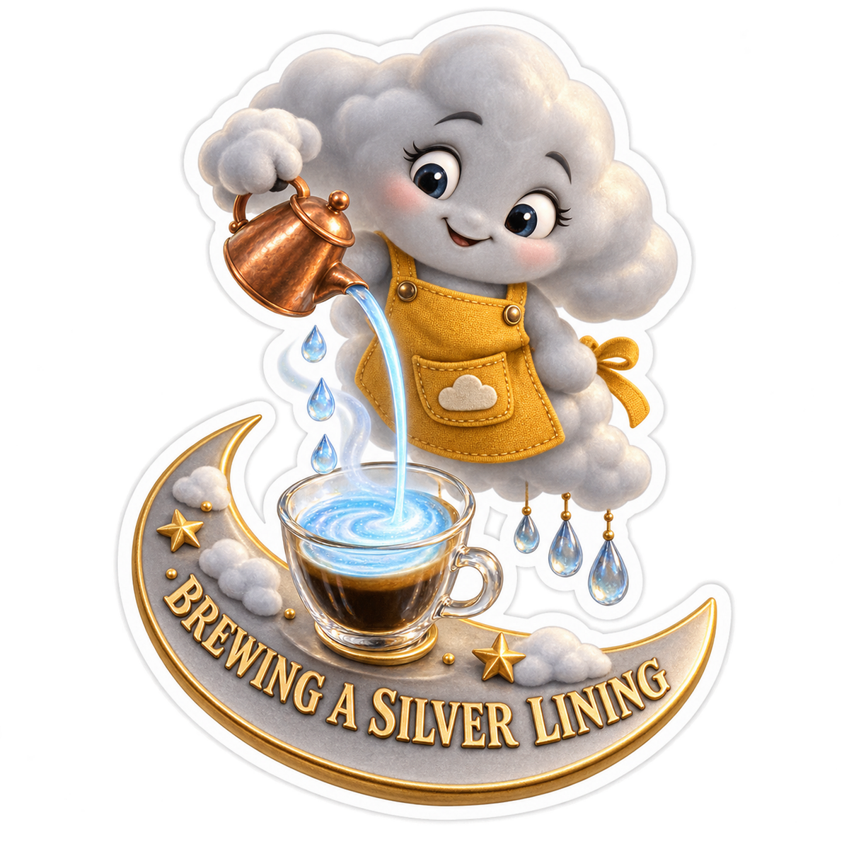 Brewing a Silver Lining Cloud Coffee Vinyl Sticker Decal