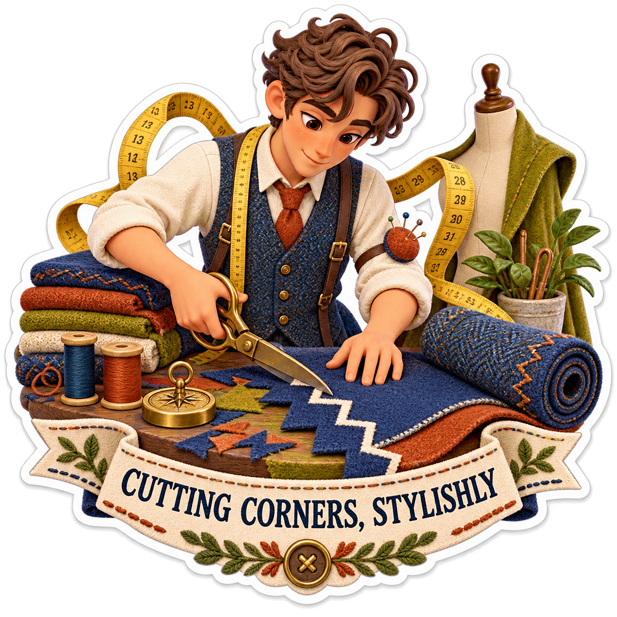 Cutting Corners Stylishly Man Tailor Vinyl Sticker Decal