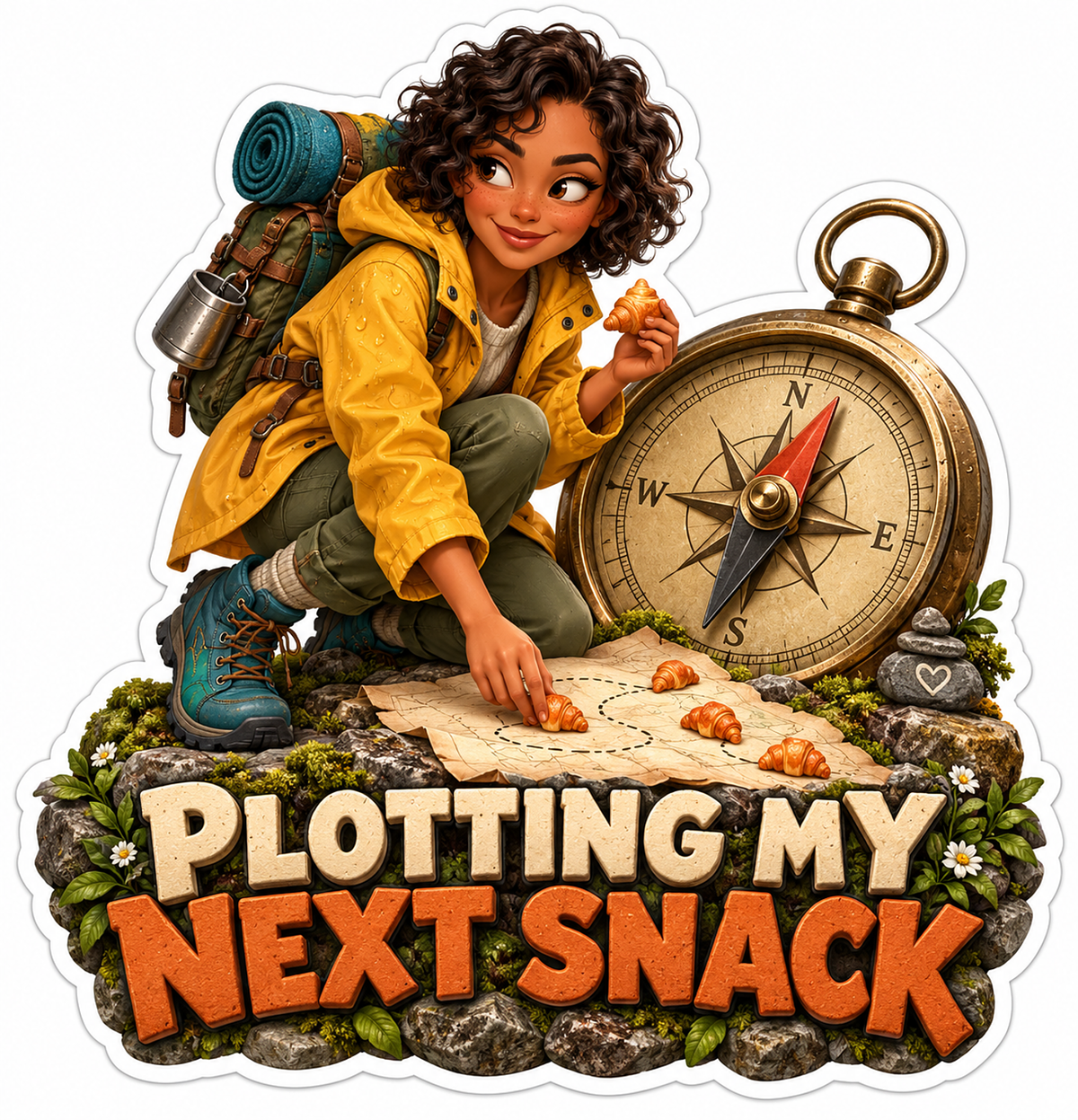Plotting My Next Snack Woman Compass Vinyl Sticker Decal