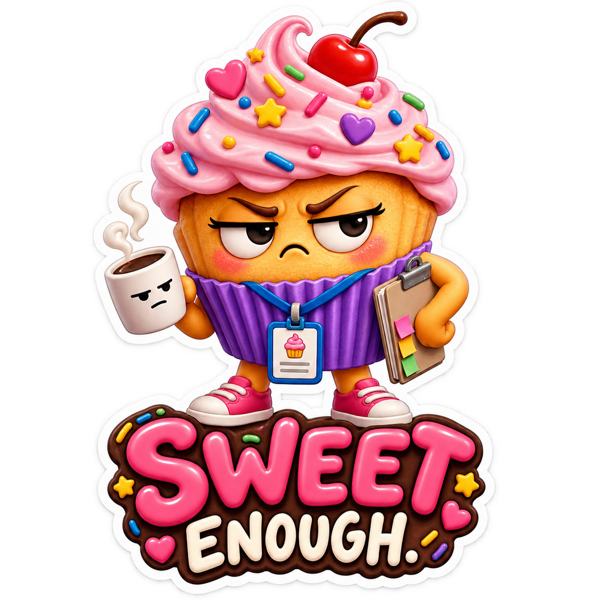 Sweet Enough Grumpy Cupcake with Coffee Vinyl Sticker Decal