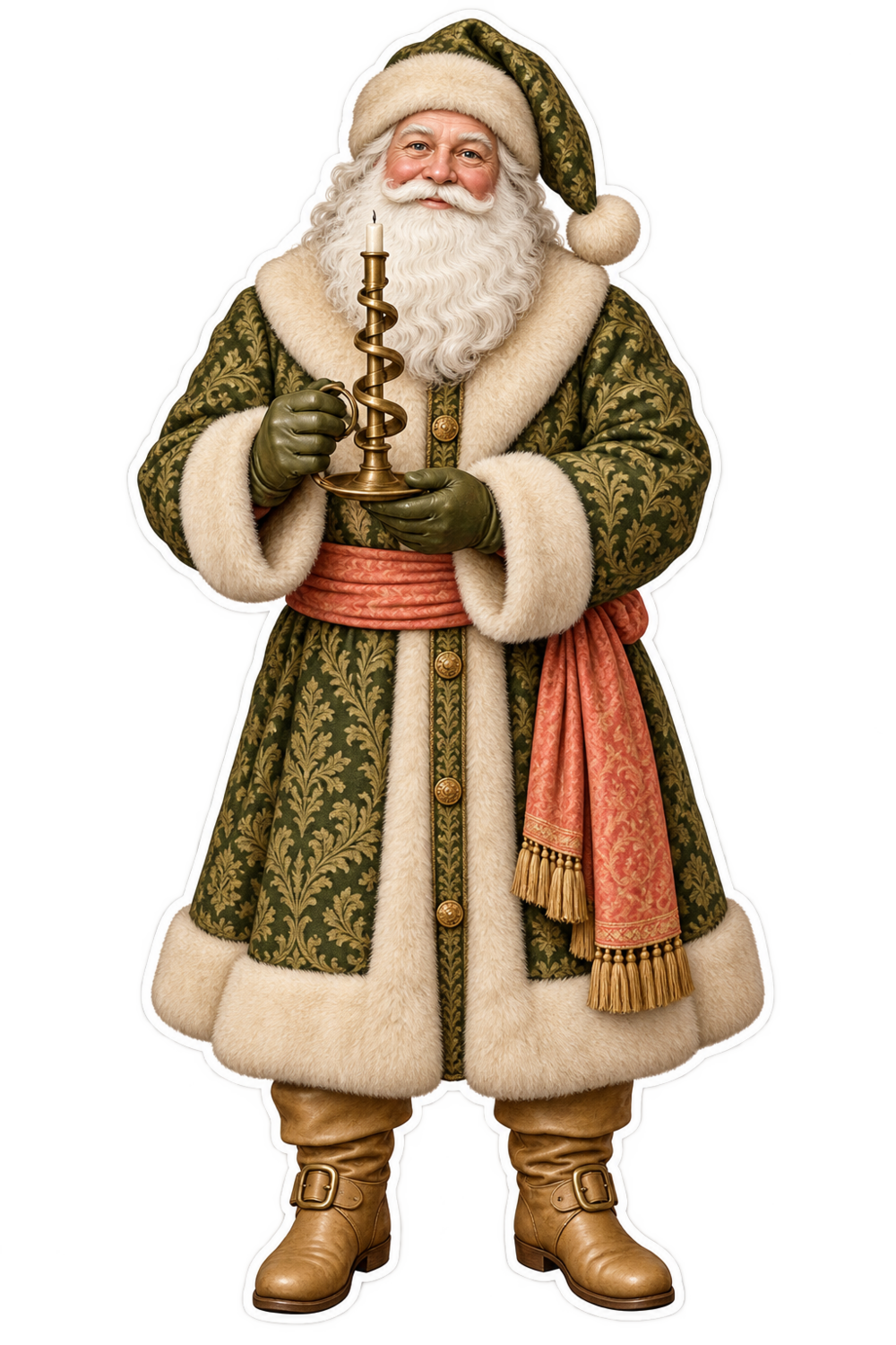 Santa Antique Brass Wax Jack Vinyl Sticker Decal