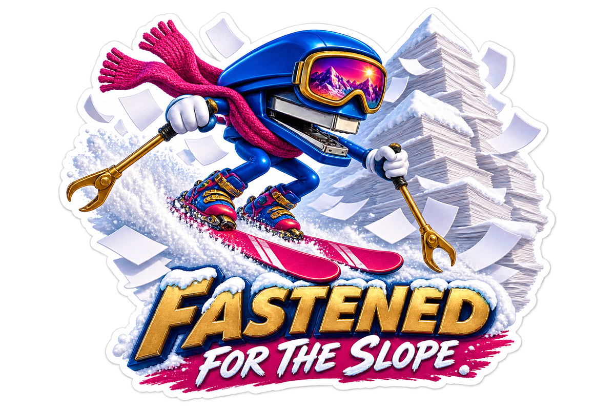 Fastened for the Slope Safety Pin Skier Vinyl Sticker Decal