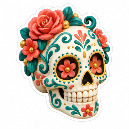 Decorative Ivory Sugar Skull Vinyl Sticker Decal