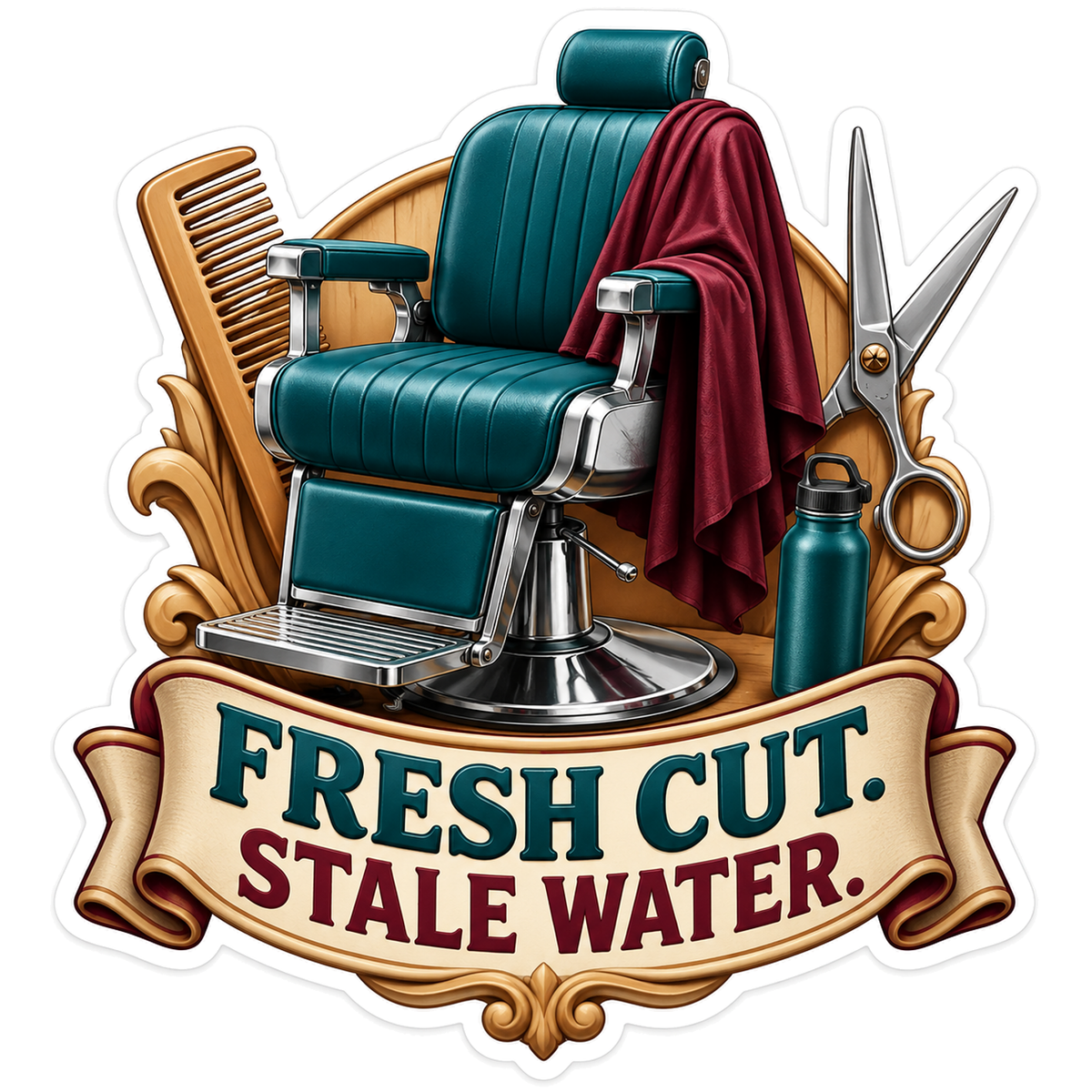 Fresh Cut Stale Water Teal Barber Chair Vinyl Sticker Decal