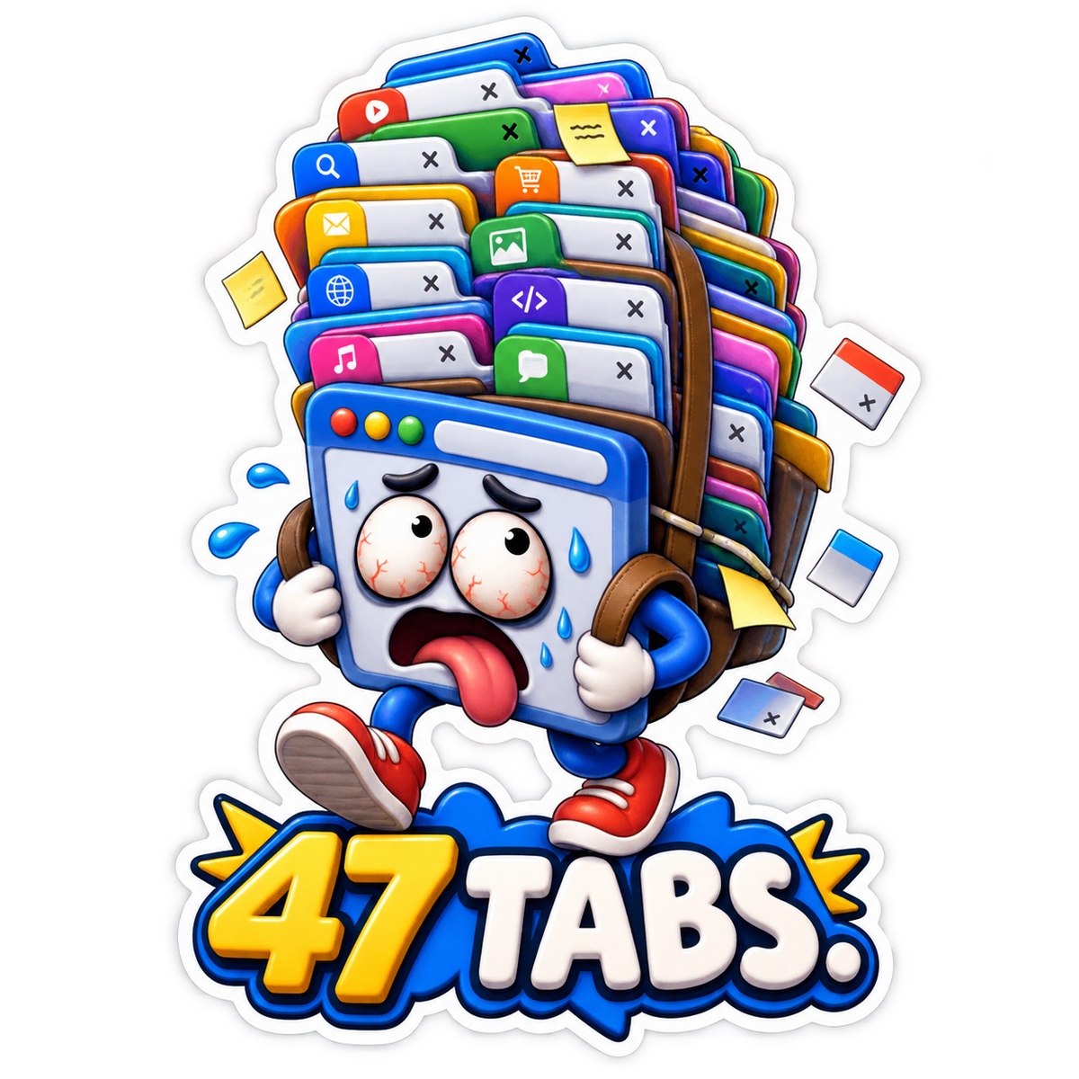 47 Tabs Overwhelmed Browser Character Vinyl Sticker Decal