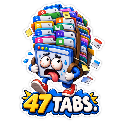 47 Tabs Overwhelmed Browser Character Vinyl Sticker Decal