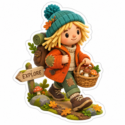 Patchwork Forest Traveler With Straw Hair Vinyl Sticker Decal
