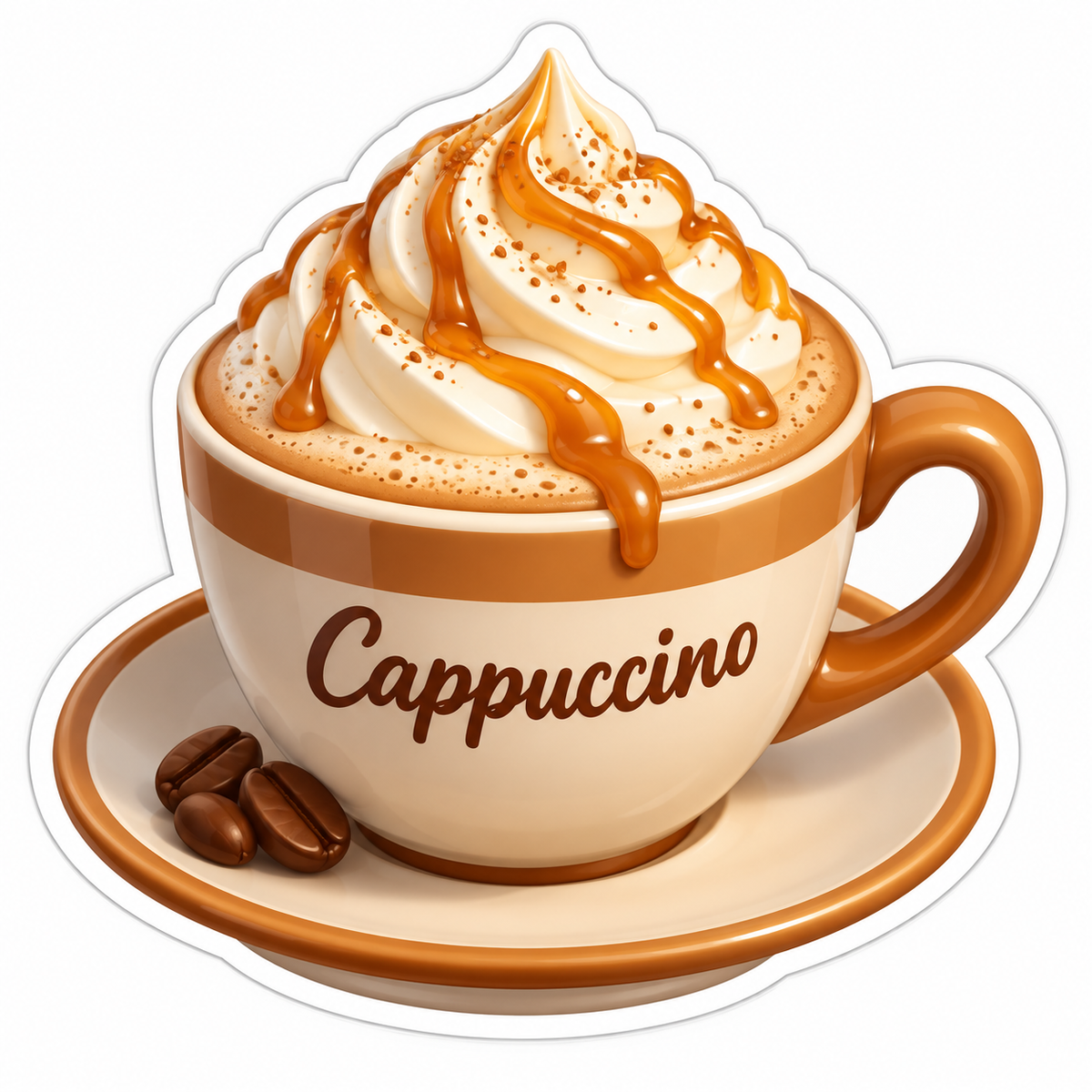 Caramel Cappuccino Cup On Saucer Vinyl Sticker Decal