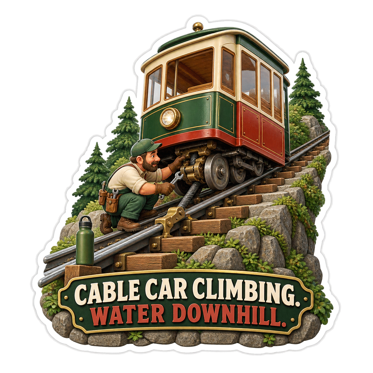 Cable Car Climbing Vinyl Sticker Decal