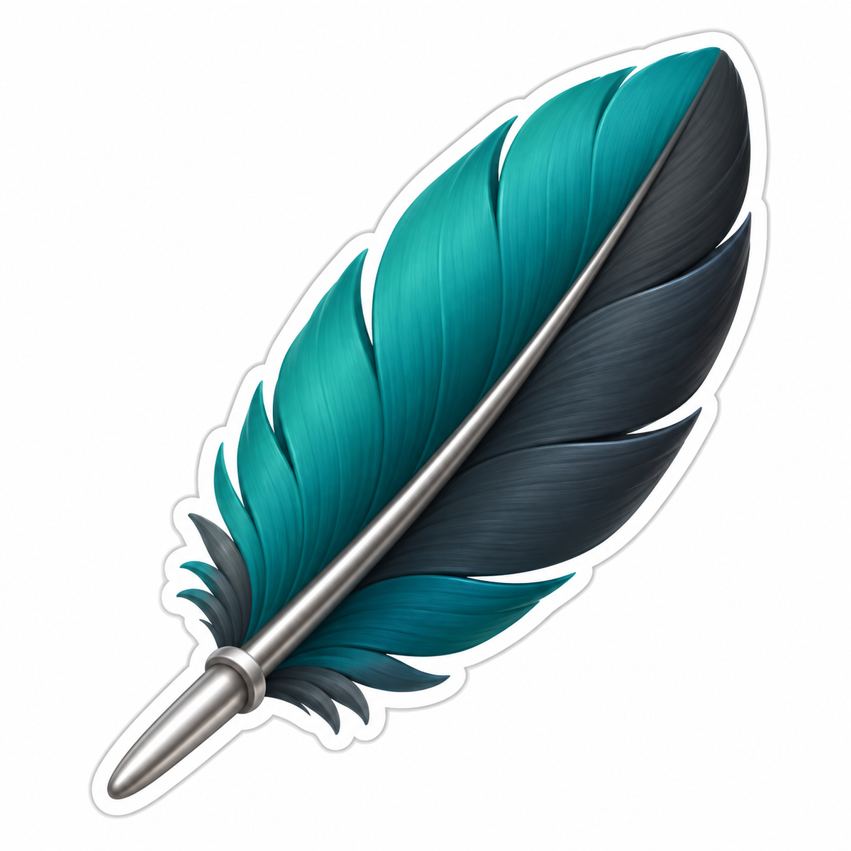 Teal Black Feather Silver Quill Vinyl Sticker Decal