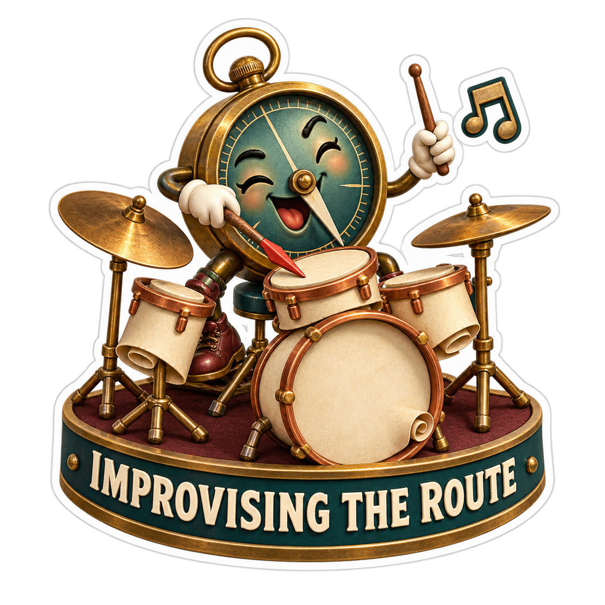 Improvising the Route Compass Drummer Vinyl Sticker Decal