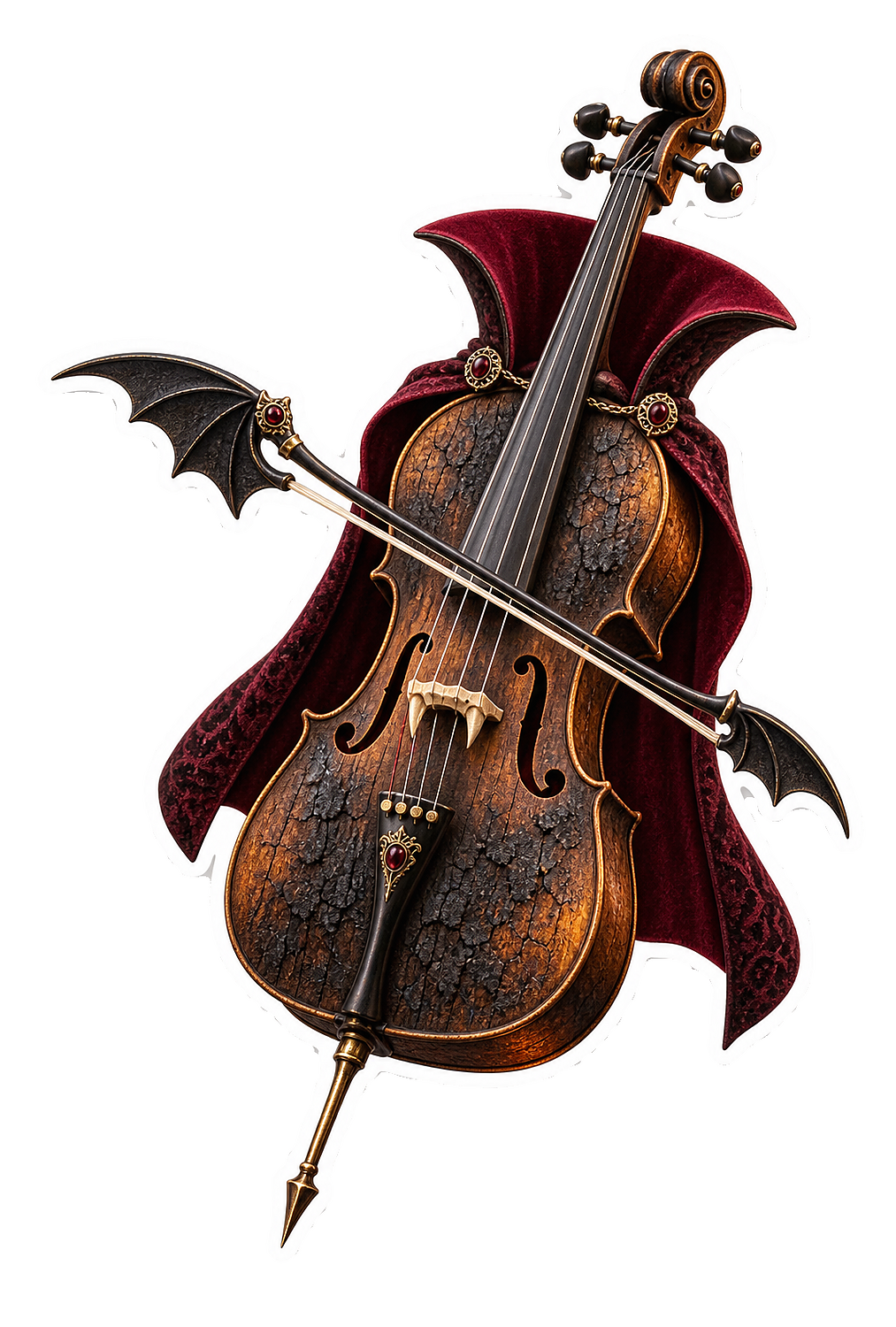 Charred Cork Vampire Cello Batwing Bow Vinyl Sticker Decal