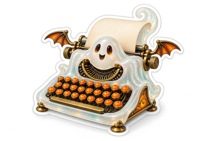 Opaline Glass Ghost Typewriter Pumpkin Keys Vinyl Sticker Decal