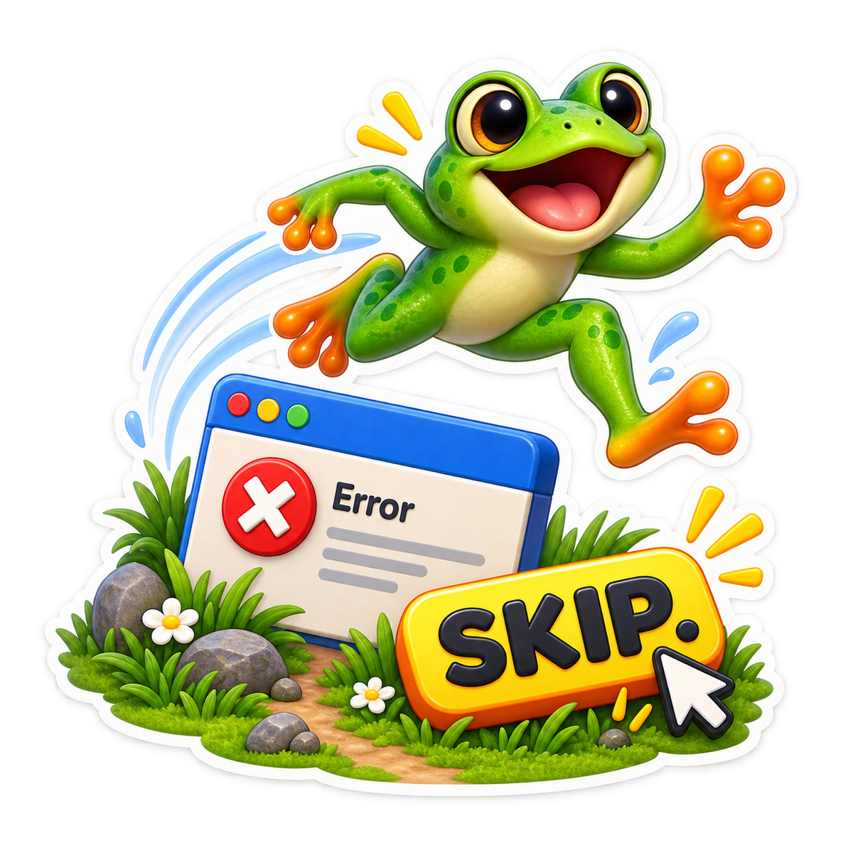 Skip Frog Leaping over Error Message Vinyl Sticker Decal