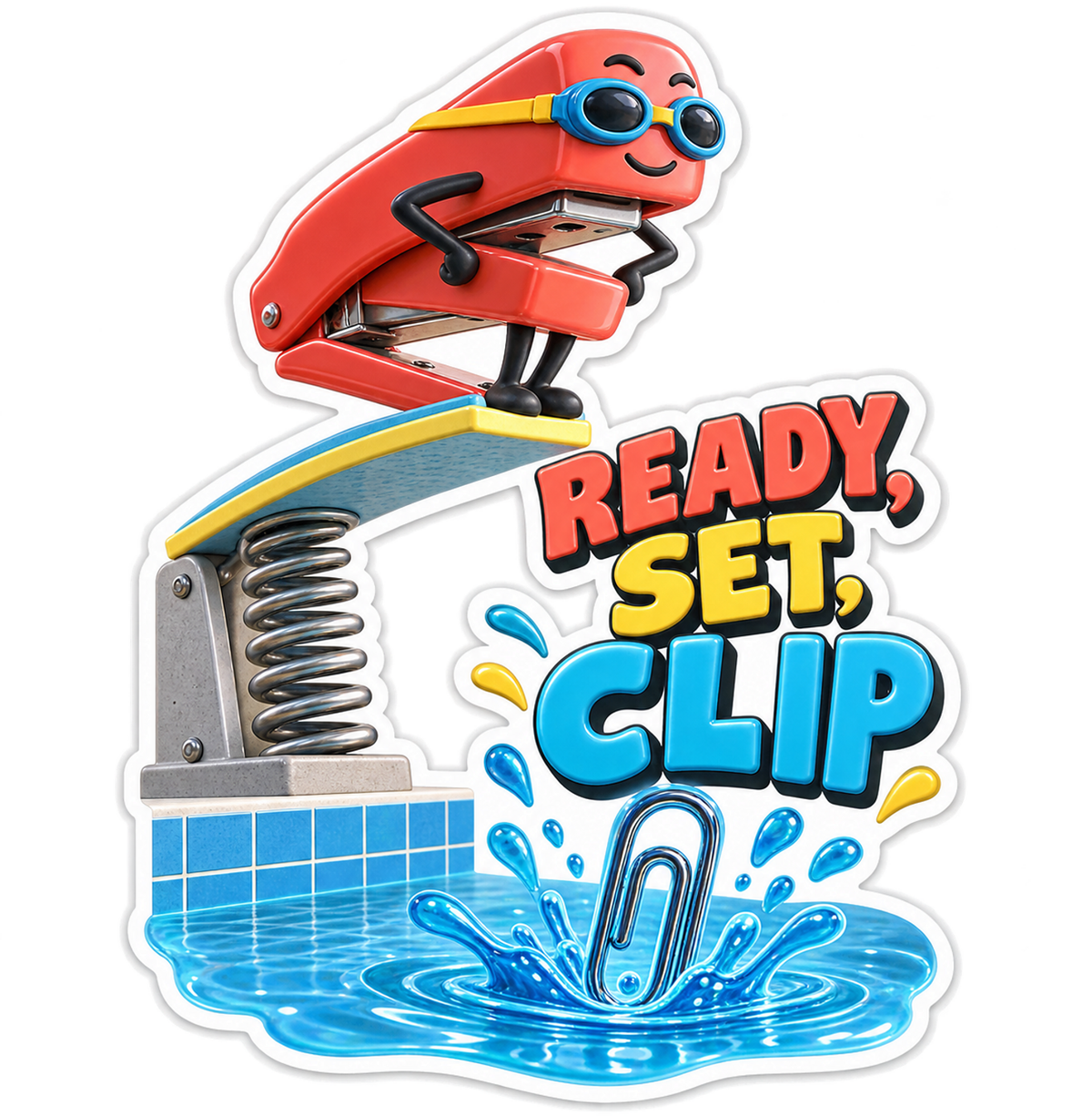 Ready Set Clip Stapler Diving Board Vinyl Sticker Decal